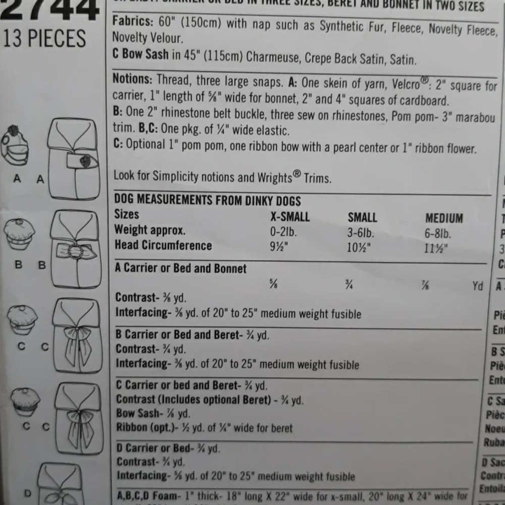 Pattern for dog beds and beret and bonnets
